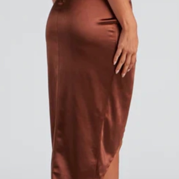 Brown Satin Corset Wrap Formal Dress - Picture 2 of 6